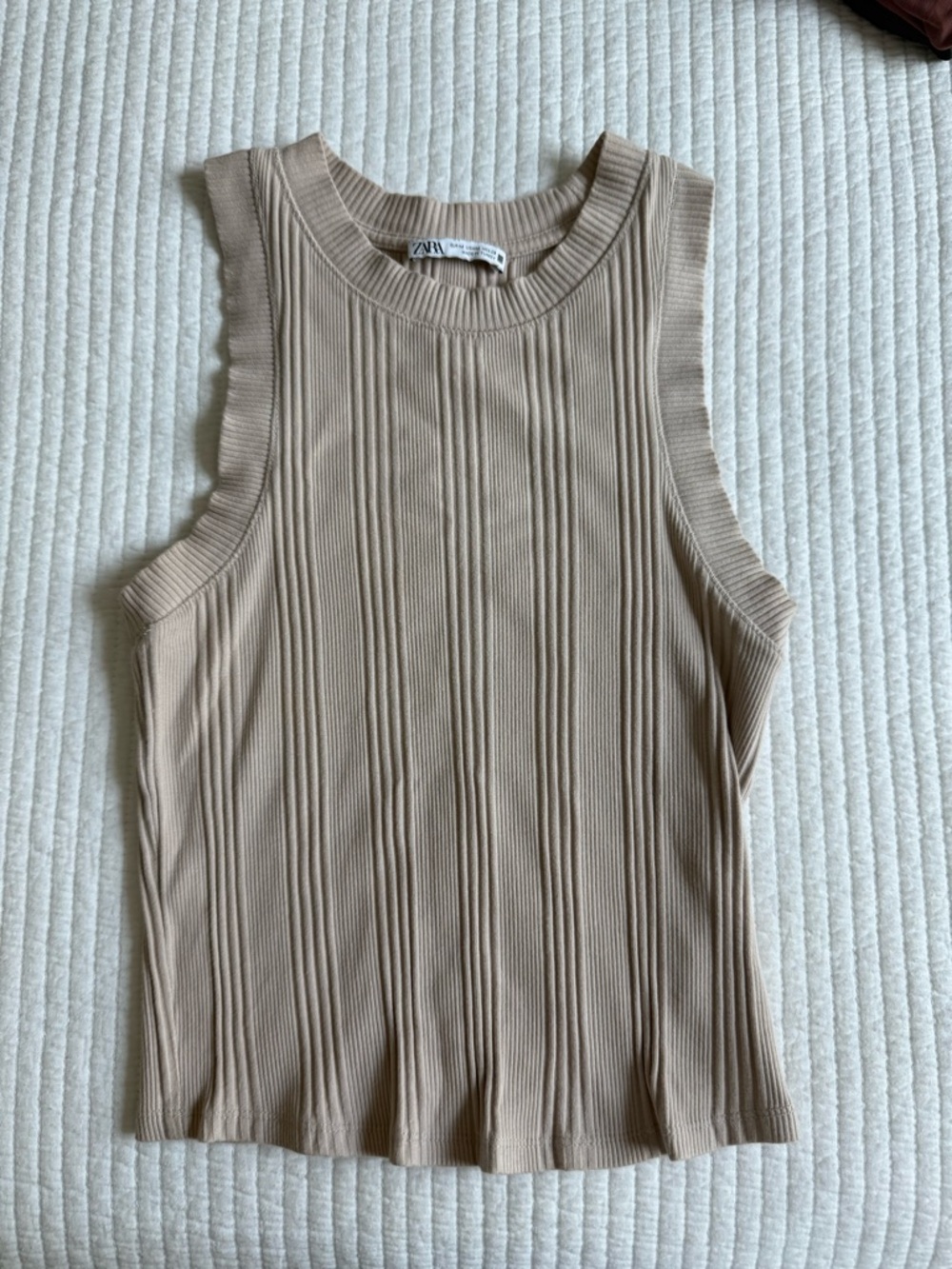Zara Neutral Ribbed Tank Top in Light Beige